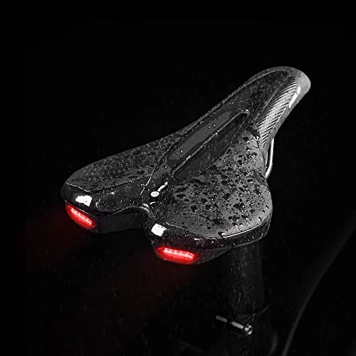 Mountain Bike Seat : ZJF Road Bike Saddle MTB Bicycle Seat With Warning Taillight USB Charging Mountain Cycling Racing PU Breathable Soft Seat Cushion Mountain Bikes Road Bikes 1PC (Color : Black Noir)