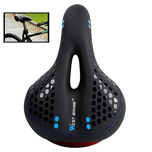 Mountain Bike Seat : ZXASDC Bike Seat Bicycle Saddle Cushion, Comfortable and Breathable Polyurethane Foam Seat Cushion with Tail Light, Ergonomic Design, Hollow Design, Suitable for Bicycles