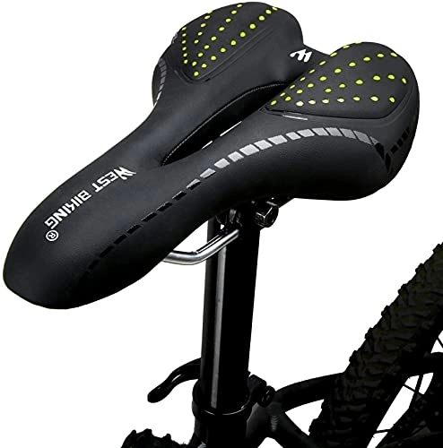 Mountain Bike Seat : ZXM Solid Bicycle Saddles, Bike Seat, Comfortable Gel Padded Seat Cushion, Memory Foam, Waterproof, Breathable, Fit Most Bikes, Mountain / Road / Hybrid Durable (Color : Green)