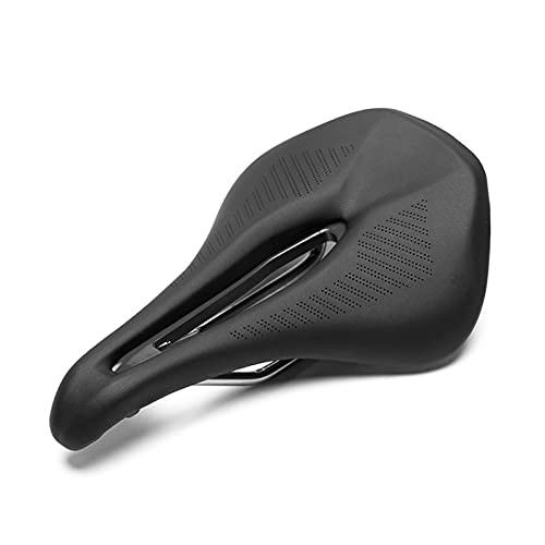 Mountain Bike Seat : ZZHH Ultralight Bicycle Saddle MTB Saddle Mountain Road Cycling Soft Wide Hollow Comfortable Cushion Microfiber Leather Bike Saddles (Color : Black)