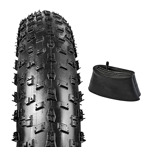Mountain Bike Tyres : 1 Pack 26" Mountain Bike Fat Tyre 26x3.0 Plus 1 Pack Fat Bike Tube 26x2.5 / 3.0 AV32mm Valve Compatible with 26x3.0 Mountain Bike Tire / Snow Bike tyre