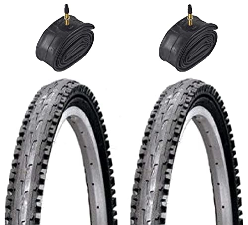 Mountain Bike Tyres : 2 Bicycle Tyres Bike Tires - Mountain Bike - 26 x 1.95 - With Presta Tubes