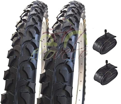 Mountain Bike Tyres : 2 COVERS 24 x 1.95 (54-507) + AMERICA VALVE ROOMS | Black Tire MTB Bicycle Mountain Bike Woman