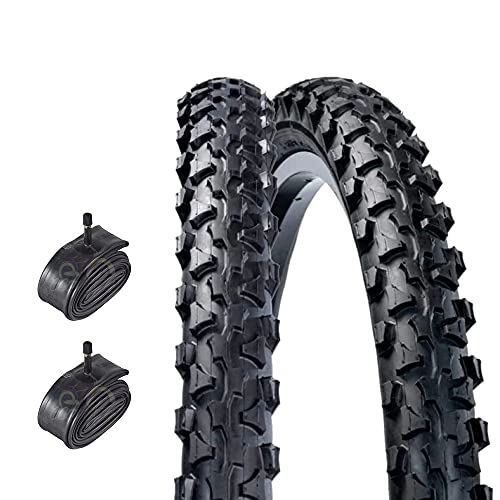 Mountain Bike Tyres : 2 MTB covers 26 x 1.90 (50-559) + chambers with pneumatic valve MOUNTAIN BIKE TASSELLATI
