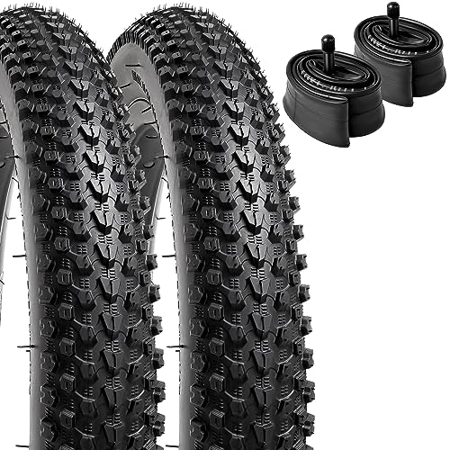 Mountain Bike Tyres : 2 Pack 18" Bike Tyres 18 x 1.95 / 50-355 / Plus 2 Pack Mountain Bike Tubes 18x1.75 / 2.125 AV 32mm Valve Compatible with 18x1.95 MTB Bike Tyres (Black)