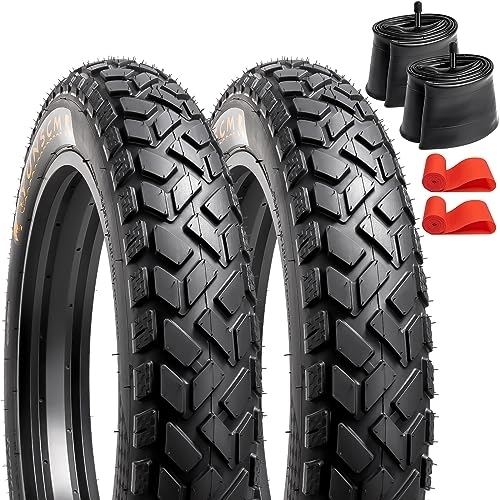 Mountain Bike Tyres : 2 pack 20" Heavy Duty E-Bike Fat Tyres 20x4.0(102-406) Plus 2 Pack 20" Fat Bike Tubes 20x3.5 / 4.0 AV Schrader Valve Compatible with Most 20 x 4.0 Electric Bike / Mountain Bike Tyres(Black)
