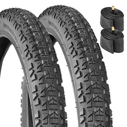 Mountain Bike Tyres : 2 Pack 20" Mountain Bike Tires 20 X 2.125 / 57-406 Plus 2 Pack 20 Bike Tubes 20x1.75 / 2.125 AV 32mm Valve Compatible with 20 x 2.125 Bike Tires and Tubes (Black)