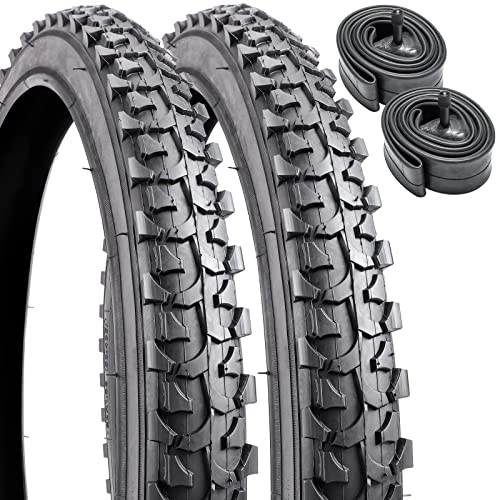 Mountain Bike Tyres : 2 Pack 20" Mountain Bike Tyres 20" x 1.95" (50-406) Plus 2 Pack 20" Bike Tubes Compatible with 20x1.95 Bike Tyre and Tubes (P1016-Black)