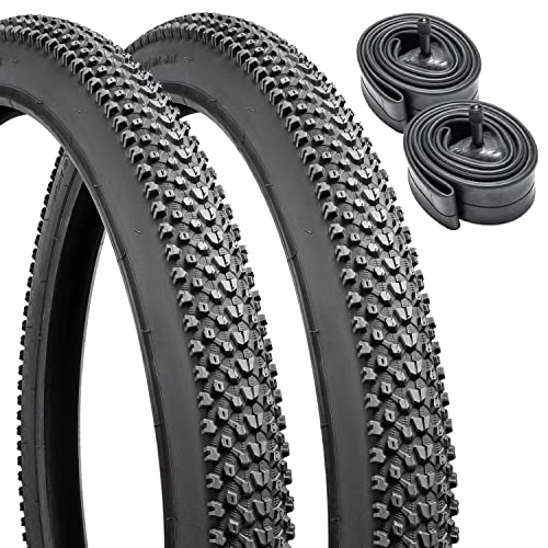 Mountain Bike Tyres : 2 Pack 26" Mountain Bike Tyres 26x2.125 Plus 2 Pack Bike Tubes 26x1.75 / 2.125 AV33mm Schrader Valve Compatible with 26x2.125 Most MTB Bike Tyres