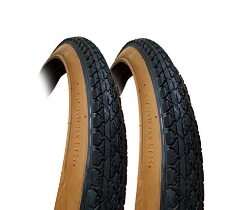 Mountain Bike Tyres : 2 Pack - 26 x 2.125 TAN WALL bike Tyre - Bicycle Tyre - Mountain Bike / Klunker etc 26x2.125 (57-559)