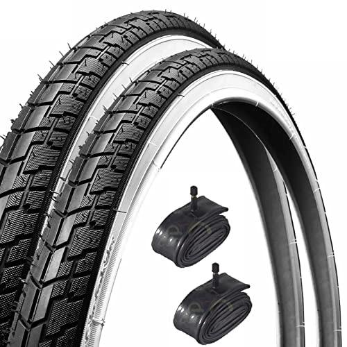 Mountain Bike Tyres : 2 Tires Mtb 26 x 1.75 Slick Bianconeri + 2 ROOMS 26" VALVE AMERICA Tires Bianconeri Deestone