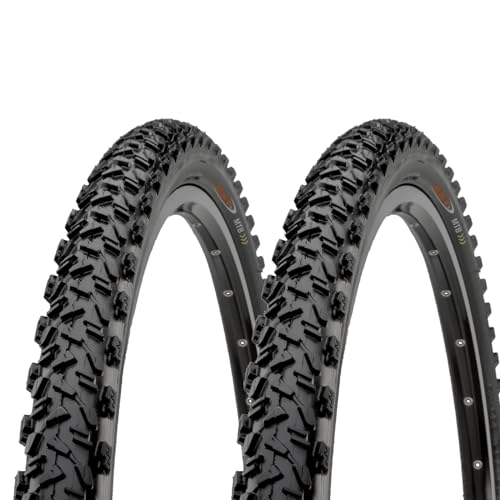 Mountain Bike Tyres : 2 Tyres 26 x 2.10 (56 – 559) Black Rubber Mountain Bike Adult Bicycle MTB