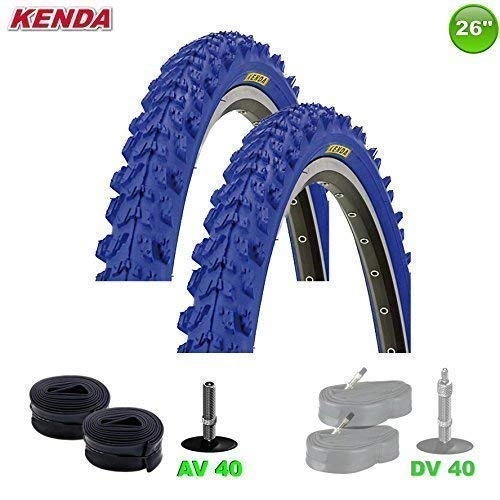 Mountain Bike Tyres : 2 x Kenda MTB Bicycle Tyres Ceiling + 2 Hoses AV- 26 x 1.95 - 50-559 (Blue)