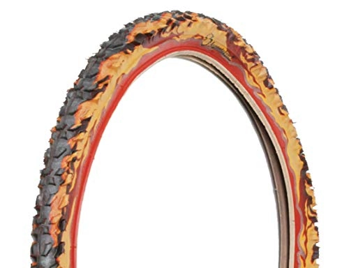 Mountain Bike Tyres : Ammaco. SweetSkinZ Scorch 26" x 2.10" Mountain Bike Flame Red / Orange Coloured Bike Bicycle Reflective Tyres + Inner Tubes Deal! (Two Tyres)