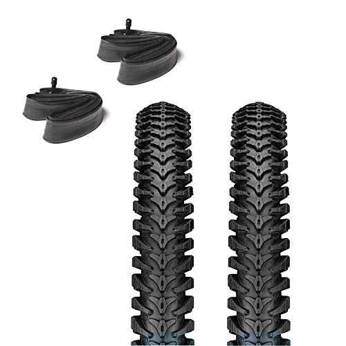 Mountain Bike Tyres : ASC 2x Knobbly Off Road Bicycle Bike Tyres & Tubes (Schrader Valve) - 14 x 1.95 (57x254) Tyres & Tubes - For Kids Mountain Bike etc