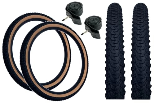 Mountain Bike Tyres : Baldy's PAIR 24 x 1.95 Kids Childrens Mountain Bike Off Road AMBER WALL Tyres & Presta Valve Tubes (Pack of 2)