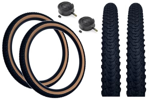 Mountain Bike Tyres : Baldy's PAIR 24 x 1.95 Kids Childrens Mountain Bike Off Road AMBER WALL Tyres & Schrader Valve Tubes (Pack of 2)