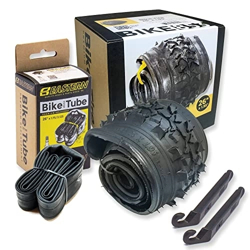 Mountain Bike Tyres : Eastern Bikes 26 Inch Bike Tire Replacement Kit for Mountain Bike Tires 26 X 1.95 Includes Tools. with or Without Tubes Choose 1 or 2 Packs. (2 Tires & 2 Tubes), black