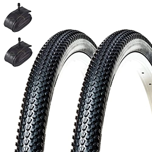 Mountain Bike Tyres : ECOVELO Unisex Kid's Mountain Bike Tires MTB Tapered 26 X 1.95 (50-559) + Rooms with American Valve 2 Covers, Black, 26 pollici tassellati