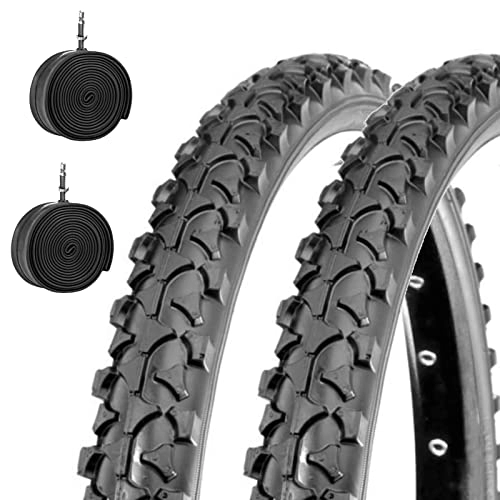Mountain Bike Tyres : Ecovelò 2 covers MTB Deestone 26 x 1.90 + air chambers black tires bicycle mountain bike 47-559