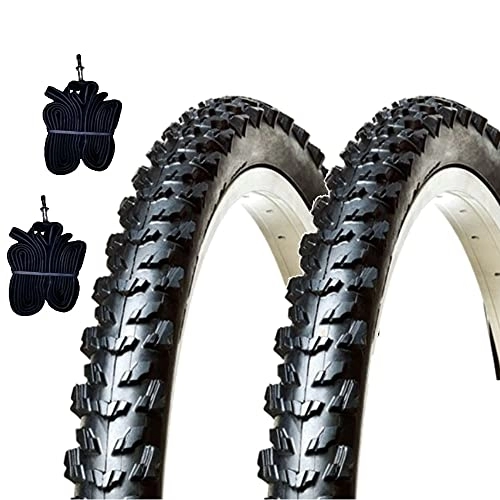 Mountain Bike Tyres : Ecovelò, 2 mtb covers 24 x 1.95 (50-507) + Unisex rooms, Black