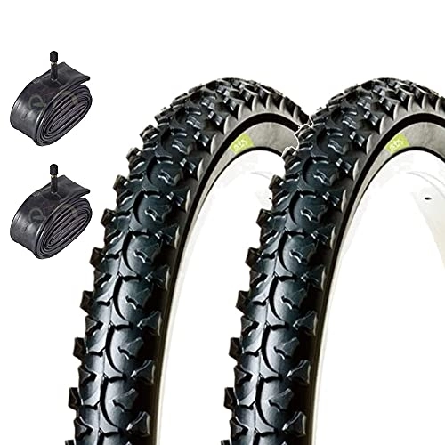 Mountain Bike Tyres : Ecovelò Unisex_Adult Camere V.a. 2 MTB Covers 26 x 1.95 (50-559) + American Valve Chambers, Black, One Size