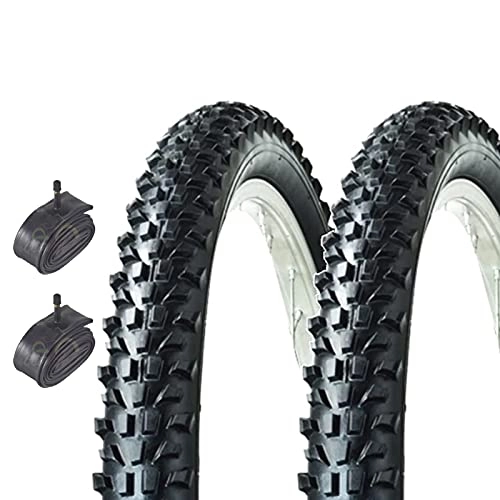 Mountain Bike Tyres : Ecovelò Unisex_Adult Pneumatici 26 X 2.10 (54-559) + Camere V.a. Mountain Bike Bici Bicicletta MTB 2 Covers Chambers with America Valve (Schrader), Black, One Size