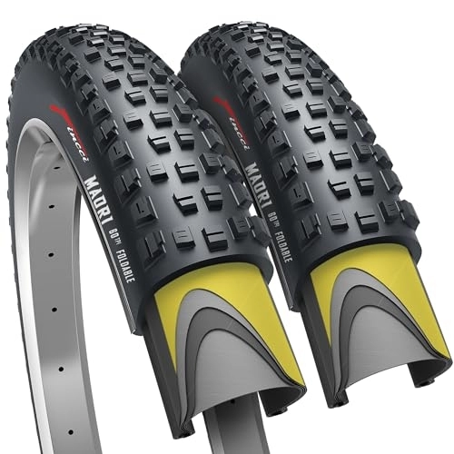 Mountain Bike Tyres : Fincci MAORI Pair 29 x 2.25 Inch 57-662 Foldable 60 TPI All Mountain Enduro Tyres with Nylon Protection for MTB Hybrid Bike Bicycle - Pack of 2