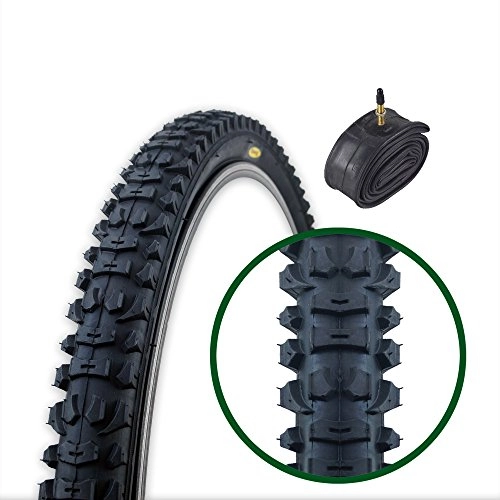 Mountain Bike Tyres : Fincci MTB Mountain Hybrid Bike Bicycle Tyre 26 x 1.95 53-559 and Presta Inner Tube