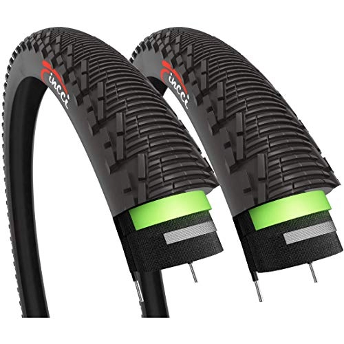 Mountain Bike Tyres : Fincci Pair 26 x 1.95 Inch 53-559 Slick Tyres with 2.5mm Antipuncture Protection 60 TPI for Cycle Road Mountain MTB Hybrid Bike Bicycle (Pack of 2)