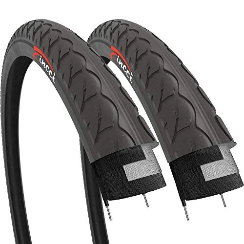 Mountain Bike Tyres : Fincci Pair 26x1 3 / 8 Tyre 37-590 for Cycle Road Slick Mountain MTB Hybrid Bike Bicycle with 26 inch Tyres - Pack of 2