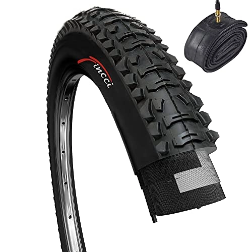 Mountain Bike Tyres : Fincci Set 26 x 1.95 Inch 50-559 Foldable Tyre with Presta Valve Inner Tube for MTB Mountain Hybrid Bike Bicycle