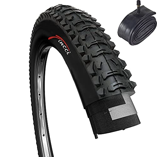 Mountain Bike Tyres : Fincci Set 26 x 1.95 Inch 53-559 Foldable Tyre with Schrader Valve Inner Tube for MTB Mountain Hybrid Bike Bicycle