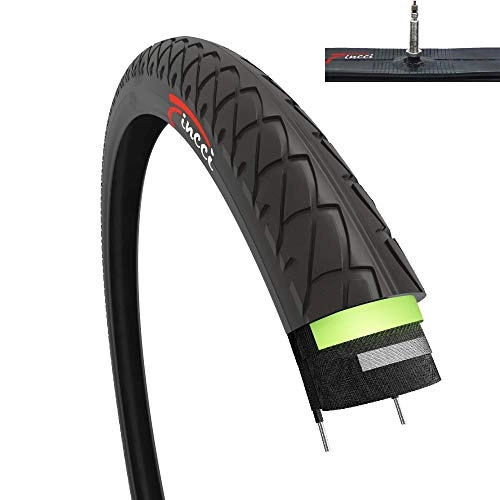 Mountain Bike Tyres : Fincci Set 26 x 1.95 Inch 53-559 Slick Tyre with Presta Inner Tube and 2.5mm Antipuncture Protection for Road Mountain Hybrid Bike Bicycle
