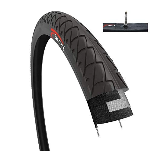 Mountain Bike Tyres : Fincci Set 26 x 2.10 Inch 54-559 Slick Tyre with Presta Inner Tube for Cycle Road Mountain MTB Hybrid Bike Bicycle