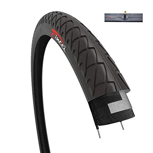 Mountain Bike Tyres : Fincci Set 26 x 2.125 Inch 57-559 Slick Tyre with Schrader Inner Tube for Road Mountain Hybrid Bike Bicycle