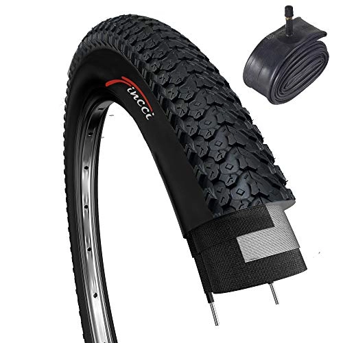 Mountain Bike Tyres : Fincci Set 26 x 2.125 Inch 57-559 Tyre with Schrader Valve Inner Tube for MTB Mountain Hybrid Bike Bicycle