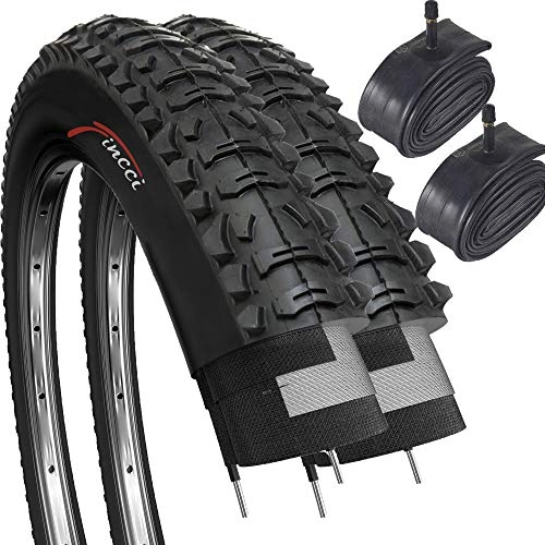 Mountain Bike Tyres : Fincci Set Pair 26 x 1.95 Inch 53-559 Tyres with Schrader Valve Inner Tubes for MTB Mountain Hybrid Bike Bicycle (Pack of 2)