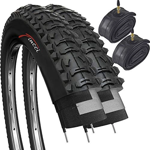 Mountain Bike Tyres : Fincci Set Pair 26 x 1.95 Inch ETRTO 53-559 Foldable Tyres with Presta Valve Inner Tubes for MTB Mountain Hybrid Bike Bicycle (Pack of 2)