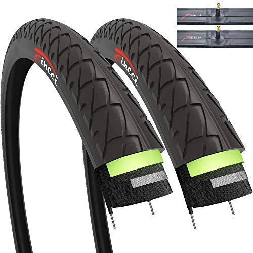 Mountain Bike Tyres : Fincci Set Pair 26 x 1.95 Inch Slick Tyres with Schrader Inner Tubes and 2.5mm Antipuncture Protection for Cycle Road Mountain MTB Hybrid Bike Bicycle (Pack of 2)