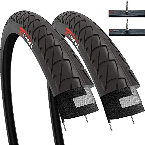 Mountain Bike Tyres : Fincci Set Pair 26 x 2.125 Inch 57-559 Slick Tyres with Presta Inner Tubes for Cycle Road Mountain MTB Hybrid Bike Bicycle (Pack of 2)