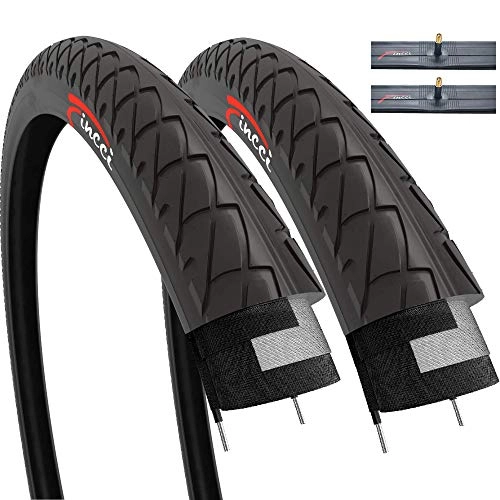 Mountain Bike Tyres : Fincci Set Pair 26 x 2.125 Inch 57-559 Slick Tyres with Schrader Inner Tubes for Cycle Road Mountain MTB Hybrid Bike Bicycle (Pack of 2)