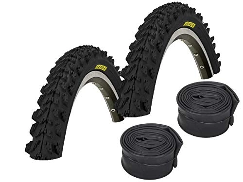 Mountain Bike Tyres : Kenda Set: 2 x Psycho Black MTB Tyres 26 x 1.95 + Conti Hoses Road Bike Valve