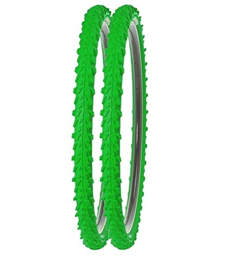 Mountain Bike Tyres : P4B 2 x 24 inch MTB bicycle tyres in green, very good grip in all situations, smooth running, 24 x 1.95, 50-507, for mountain bike, 24 inch bicycle coat.