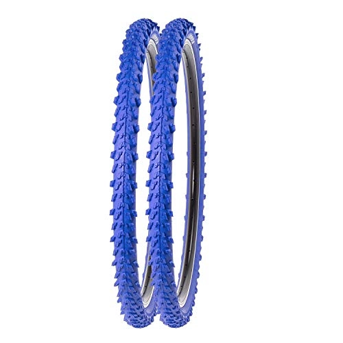 Mountain Bike Tyres : P4B 2 x 24 inch MTB bicycle tyres, very good grip in all situations, smooth running, 24 x 1.95, 50-507, for mountain bike, 24 inch bicycle coat in blue.