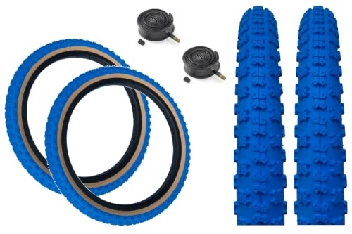 Mountain Bike Tyres : PAIR Baldy's 16 x 1.75 BLUE With TAN WALL Kids BMX / Mountain Bike Tyres And Schrader Tubes