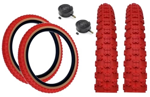 Mountain Bike Tyres : PAIR Baldy's 16 x 1.75 RED With TAN WALL Kids BMX / Mountain Bike Tyres And Schrader Tubes