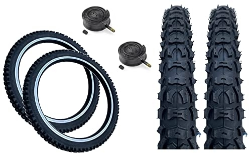 Mountain Bike Tyres : PAIR Baldy's 16 x 2.0 BLACK Kids Mountain Bike Chunky Tyres And Schrader Tubes