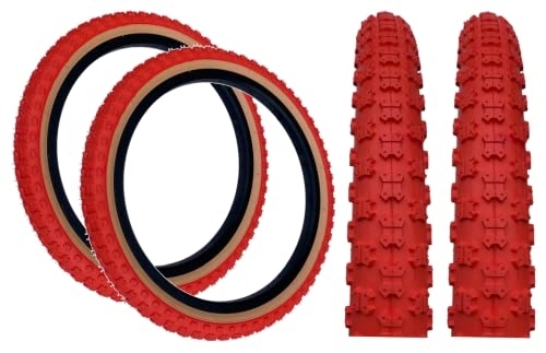 Mountain Bike Tyres : PAIR Baldy's 20 x 2.125 RED With TAN WALL Kids BMX / Mountain Bike Tyres