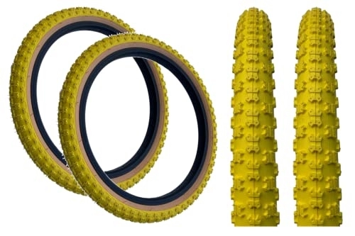 Mountain Bike Tyres : PAIR Baldy's 20 x 2.125 YELLOW With TAN WALL Kids BMX / Mountain Bike Tyres
